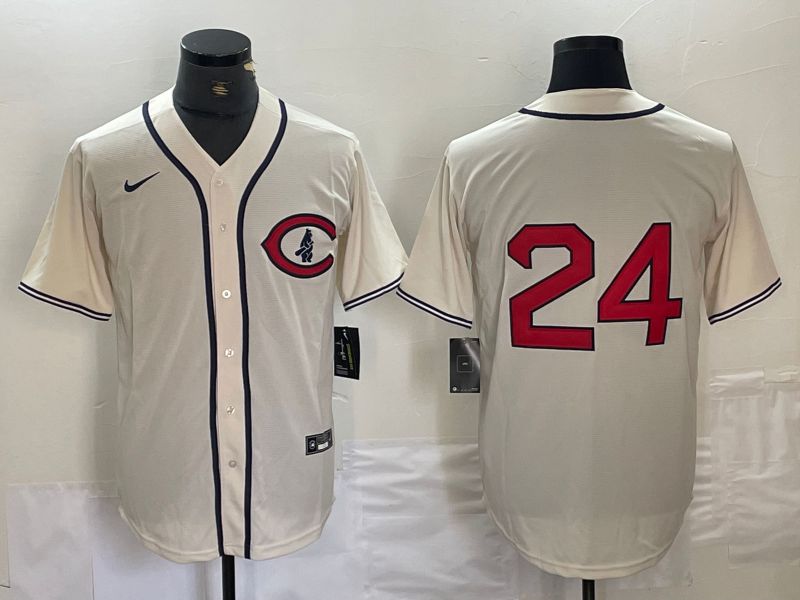 Men Cincinnati Reds #24 No Name Cream Nike Throwback MLB Jersey